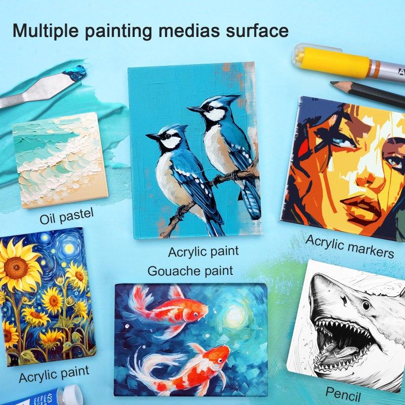 AUREUO Mini Stretched Canvas - 4x4 Inch/24 Pack - 2/5 Inch Profile Small Square Canvas - Gift Set Bulk Pack Canvases for Acrylic Painting & Craft - Image 3